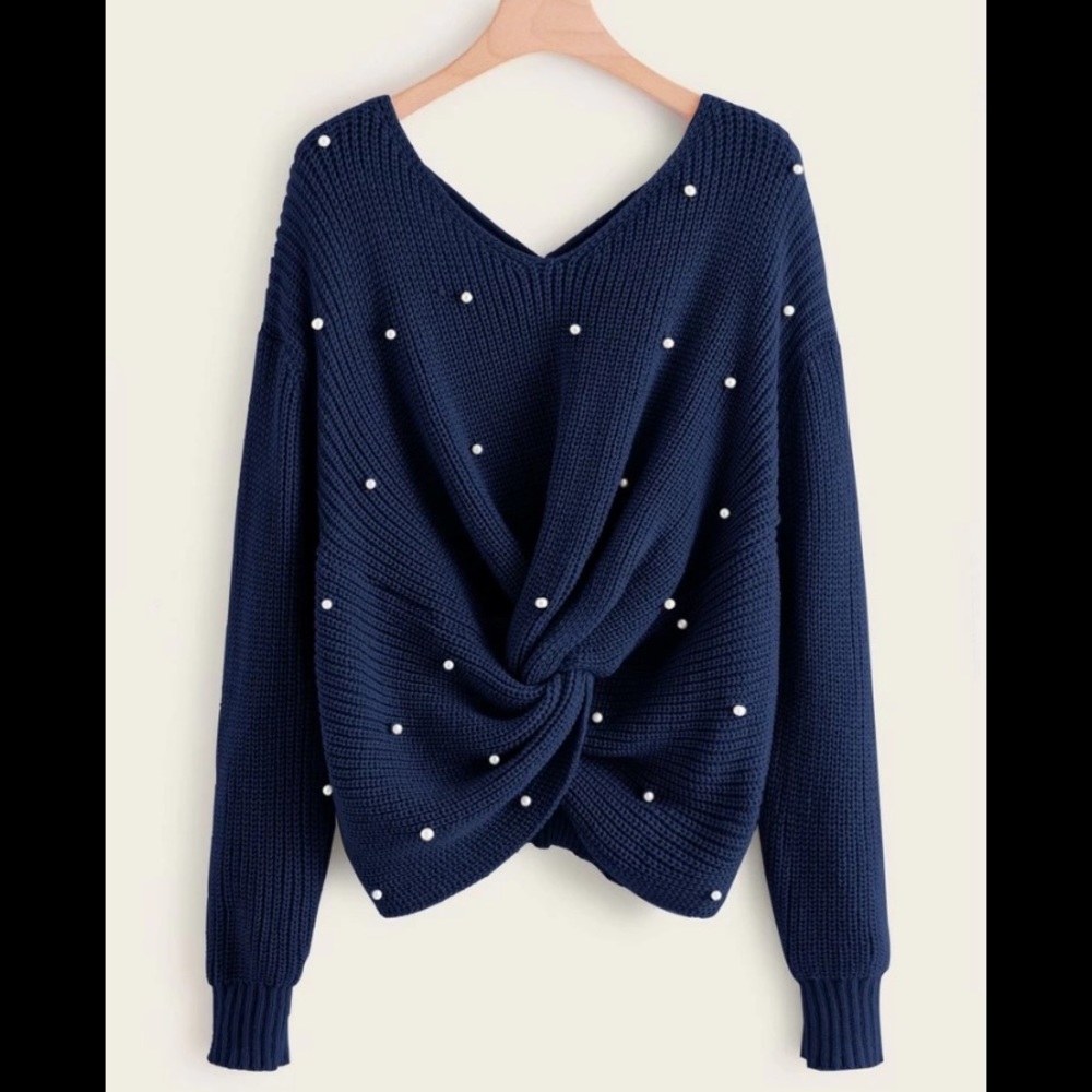 Pearl Beaded PLUS size front twist sweater